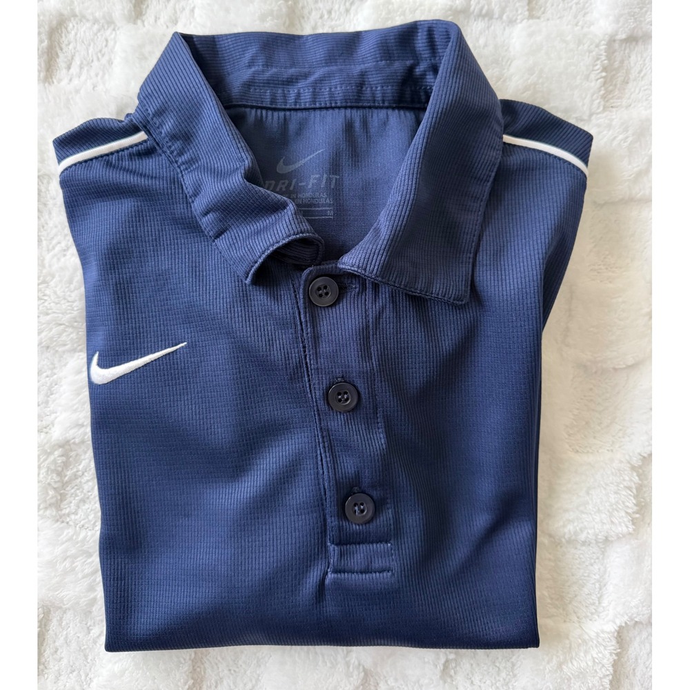 Nike Dri-FIT Mens Navy Blue White Piping Performance Golf Polo Shirt Size M
